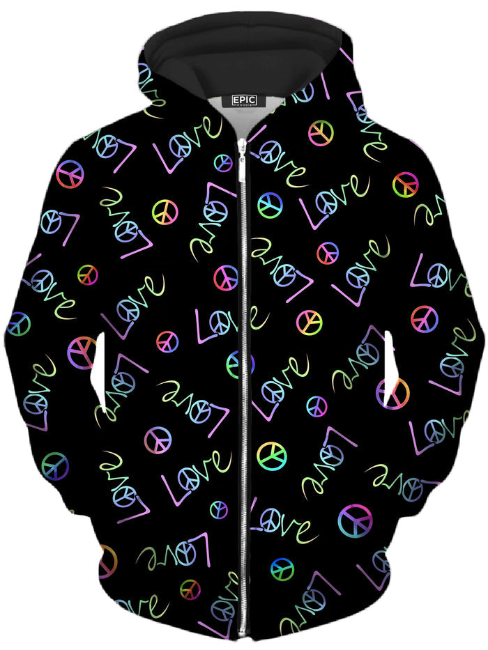 Peace and Love Unisex Zip-Up Hoodie Sartoris Art Epic Hoodie