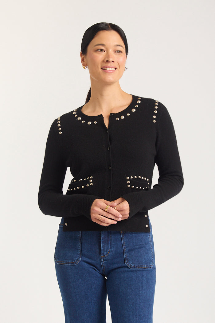 Peridia Merino Cashmere Cardigan In Black