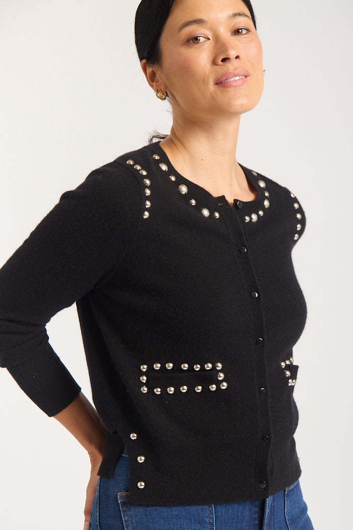 Peridia Merino Cashmere Cardigan In Black