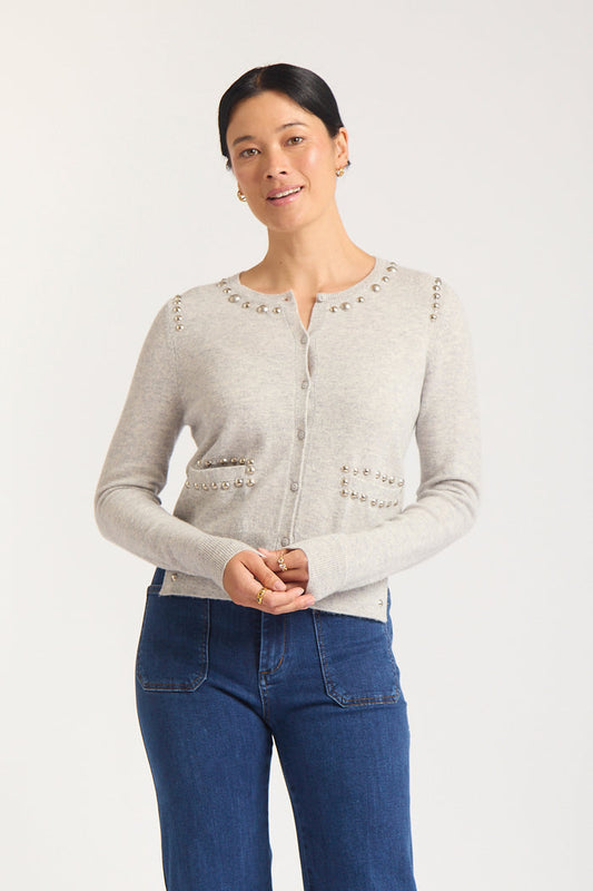 Peridia Merino Cashmere  Cardigan In Mineral Grey
