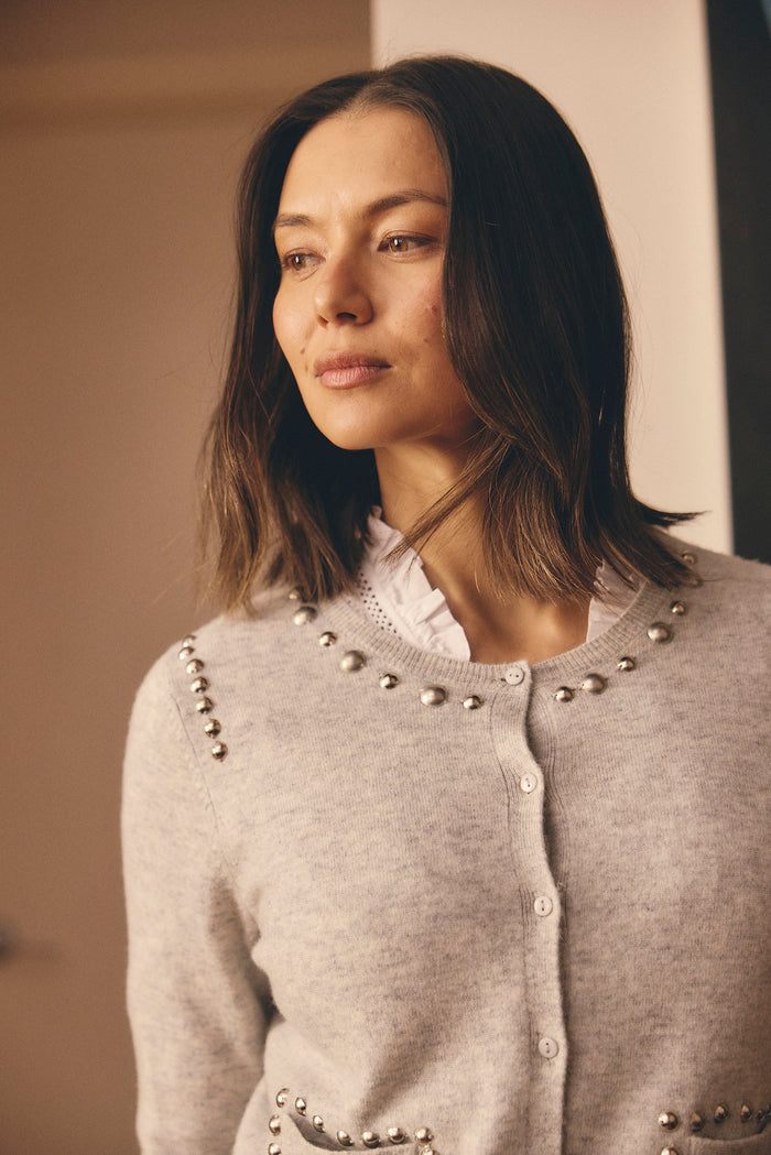 Peridia Merino Cashmere  Cardigan In Mineral Grey