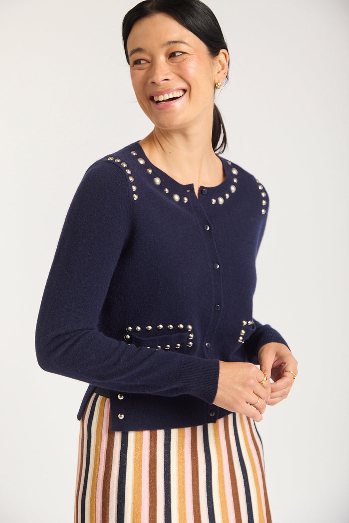Peridia Merino Cashmere Cardigan In Peacoat