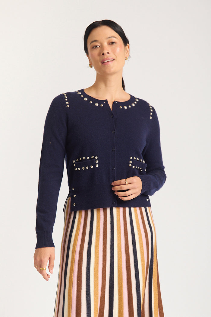 Peridia Merino Cashmere Cardigan In Peacoat