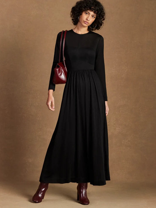Petite Black Seamed Bodice Jersey Dress