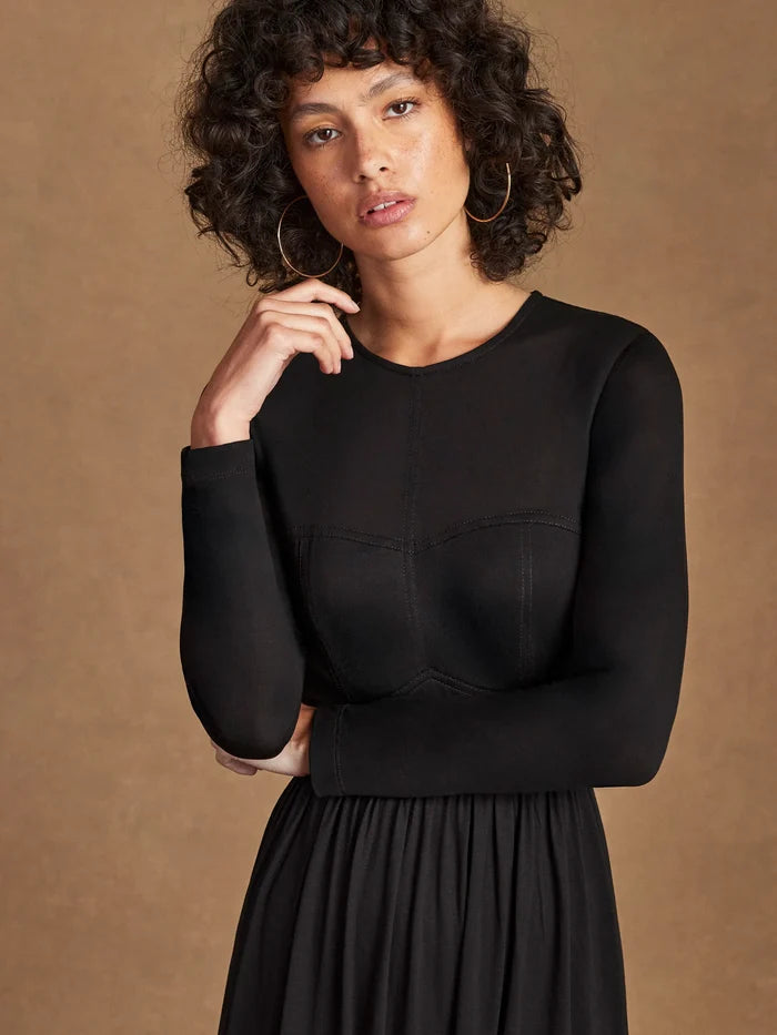 Petite Black Seamed Bodice Jersey Dress