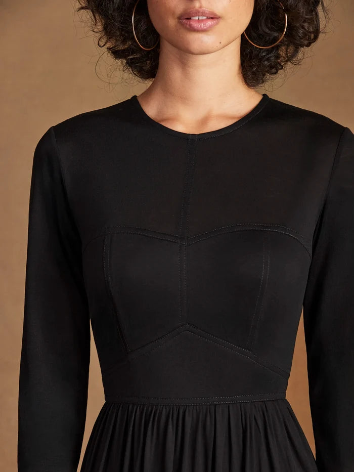Petite Black Seamed Bodice Jersey Dress