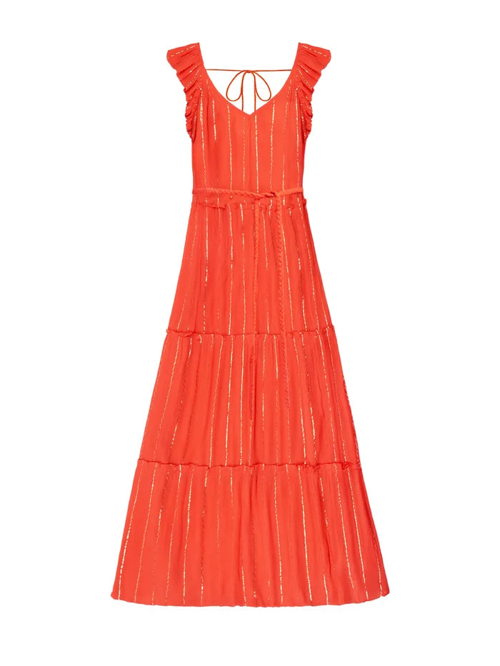 Petite Coral Lurex Tiered Maxi Dress