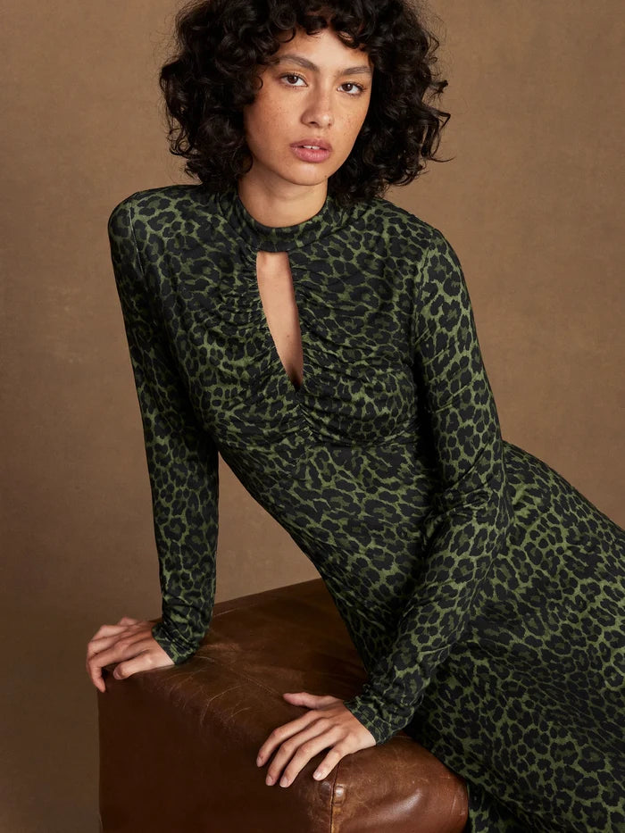 Petite Green Animal Print Keyhole Dress