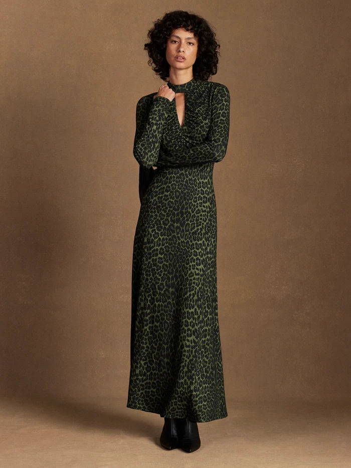 Petite Green Animal Print Keyhole Dress