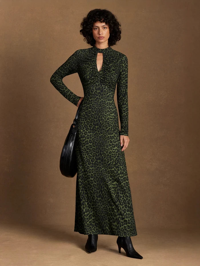 Petite Green Animal Print Keyhole Dress