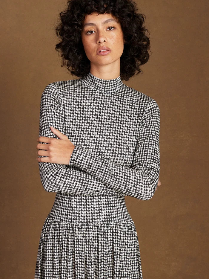 Petite Houndstooth Dropped Waist Jersey Dress