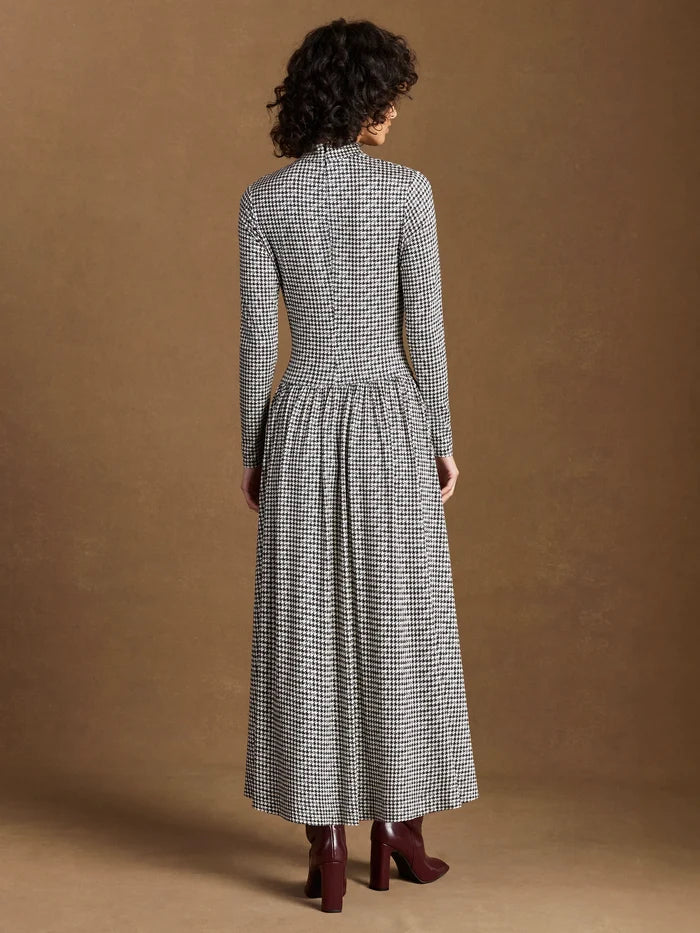 Petite Houndstooth Dropped Waist Jersey Dress