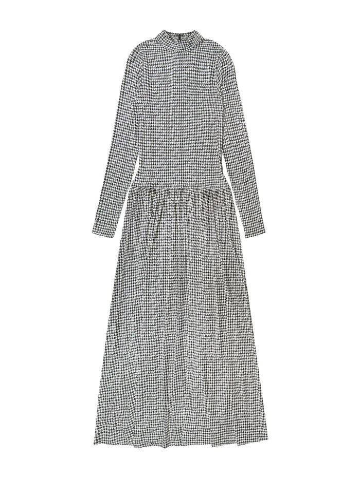 Petite Houndstooth Dropped Waist Jersey Dress