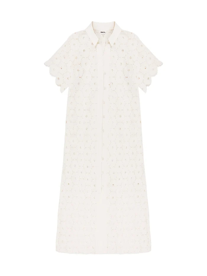 Petite Ivory Broderie Scallop Sleeve Shirt Dress