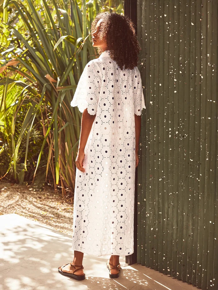 Petite Ivory Broderie Scallop Sleeve Shirt Dress