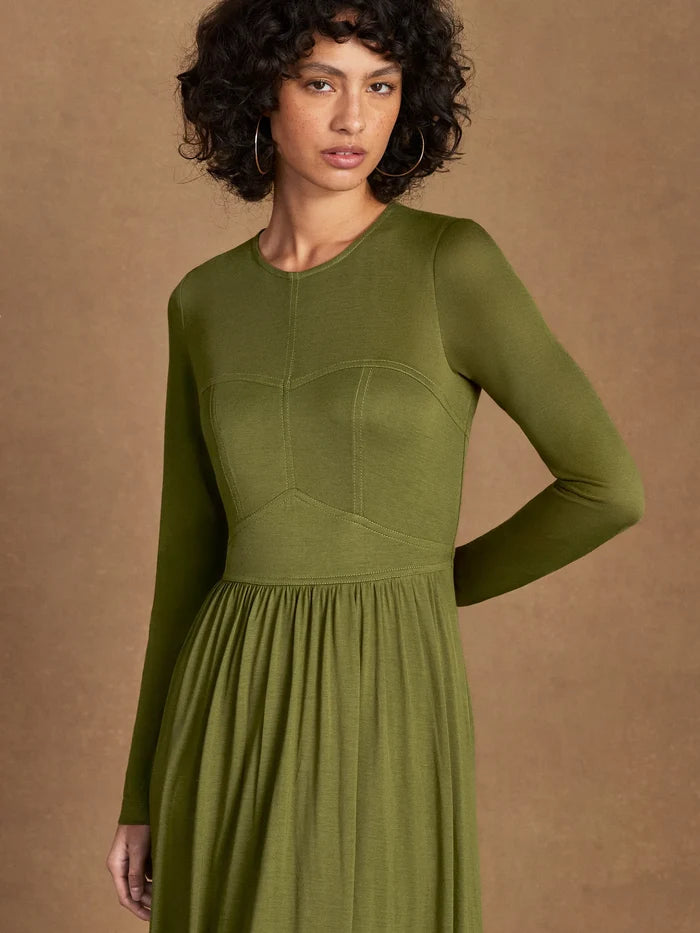 Petite Khaki Seamed Bodice Jersey Dress