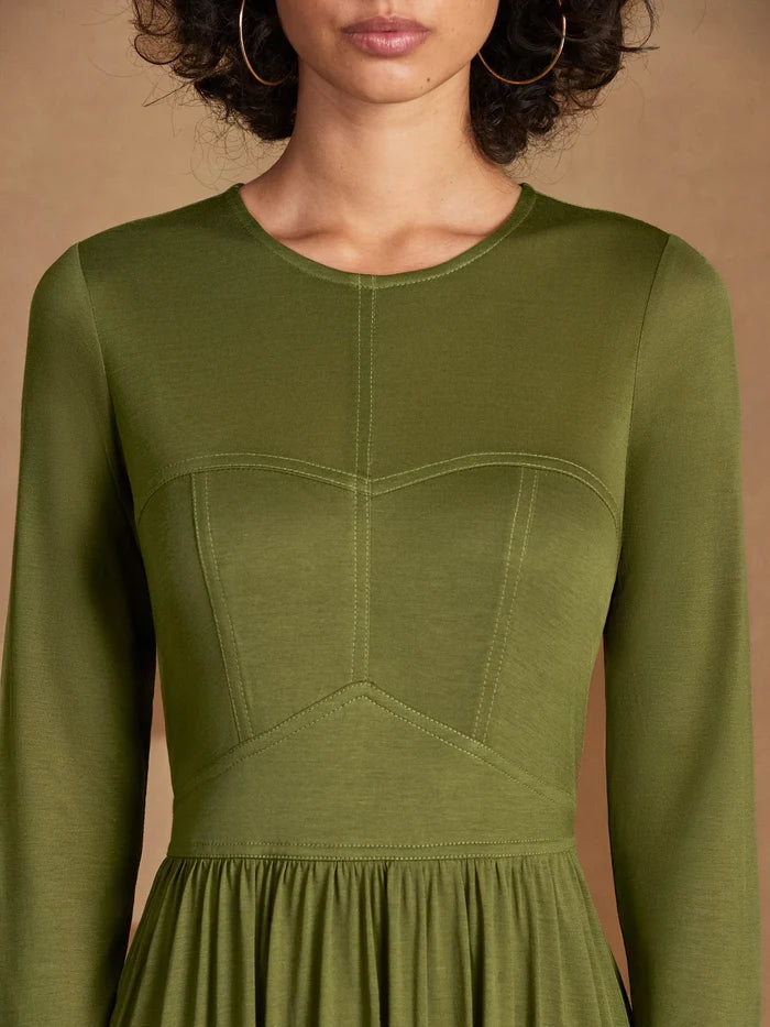 Petite Khaki Seamed Bodice Jersey Dress