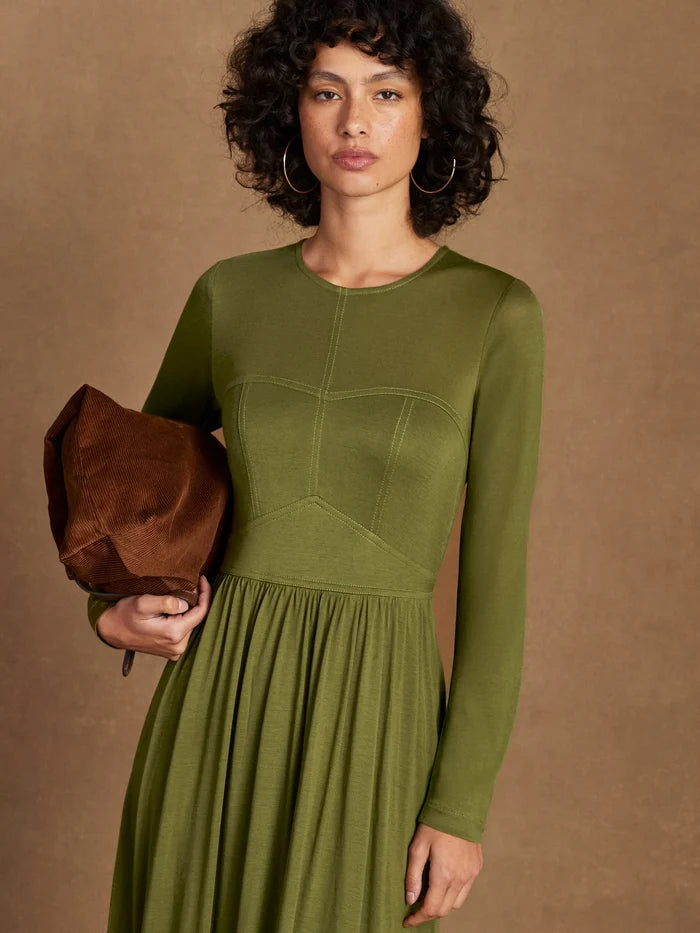 Petite Khaki Seamed Bodice Jersey Dress