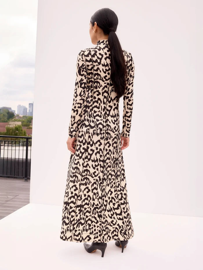 Petite Leopard-Print Jersey Turtleneck Maxi Dress