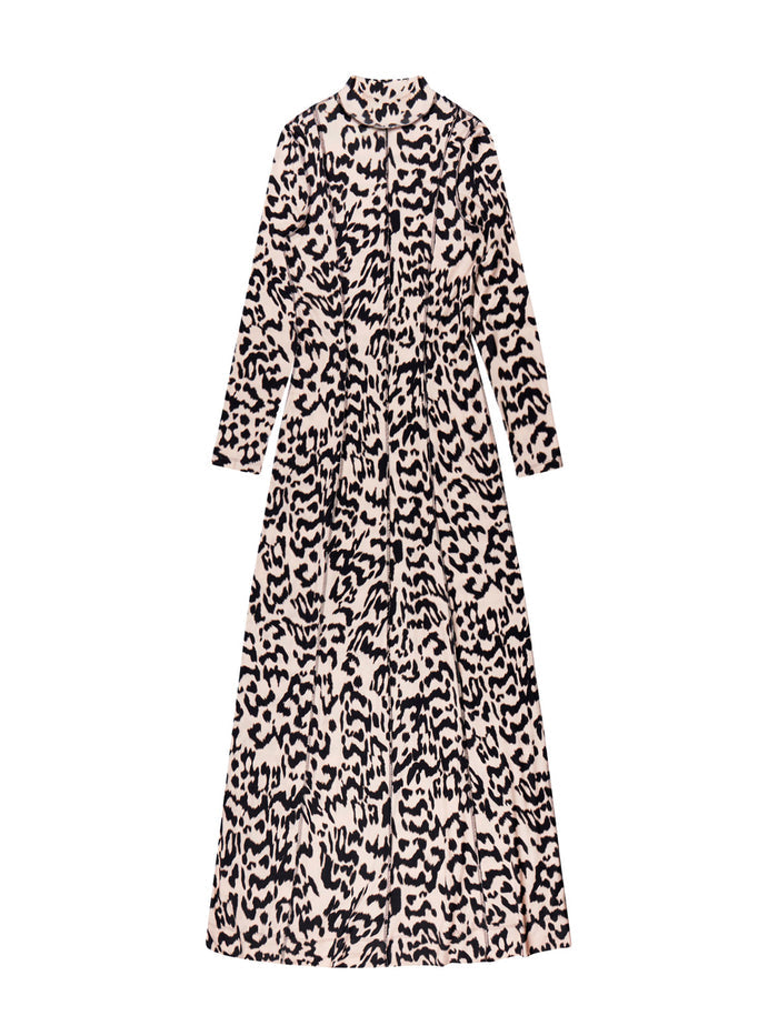 Petite Leopard-Print Jersey Turtleneck Maxi Dress