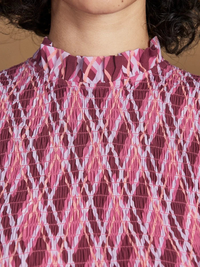 Petite Pink Check Shirred Dress