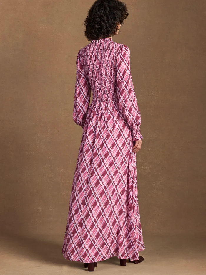 Petite Pink Check Shirred Dress