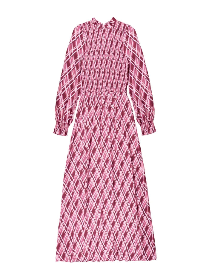 Petite Pink Check Shirred Dress