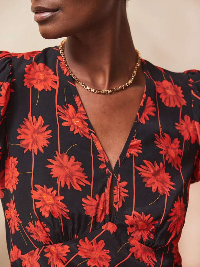 Petite Red Rose Stripe V Neck Keyhole Dress