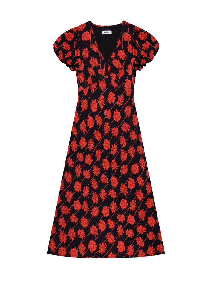Petite Red Rose Stripe V Neck Keyhole Dress