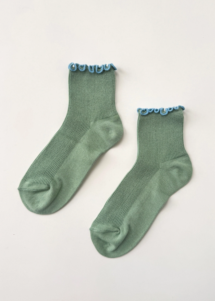 Petite Ruffled Modal Socks - Sea Glass & Powder Blue