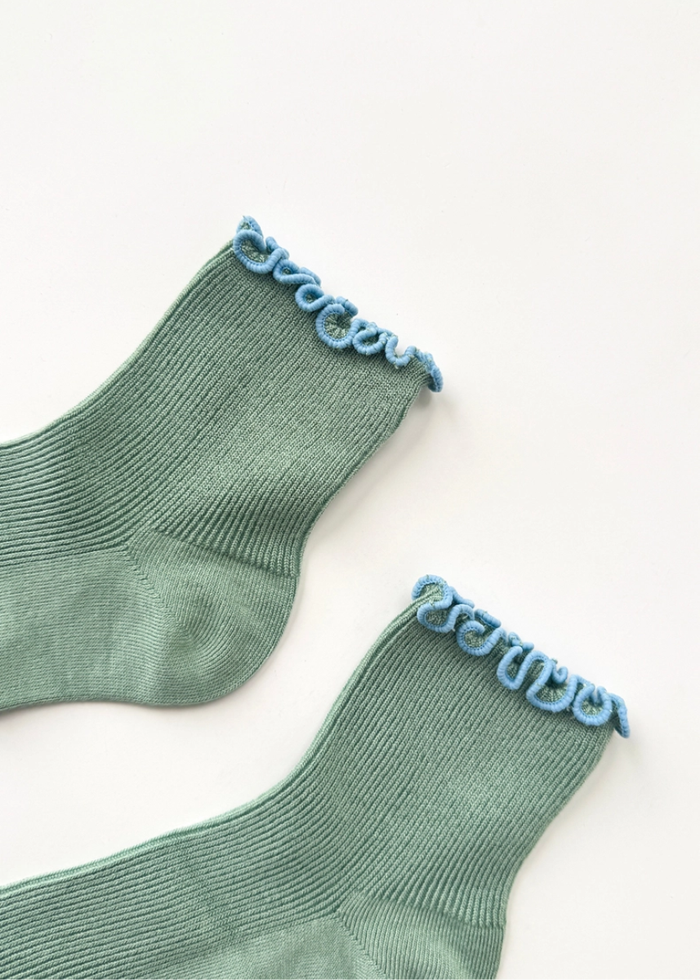 Petite Ruffled Modal Socks - Sea Glass & Powder Blue