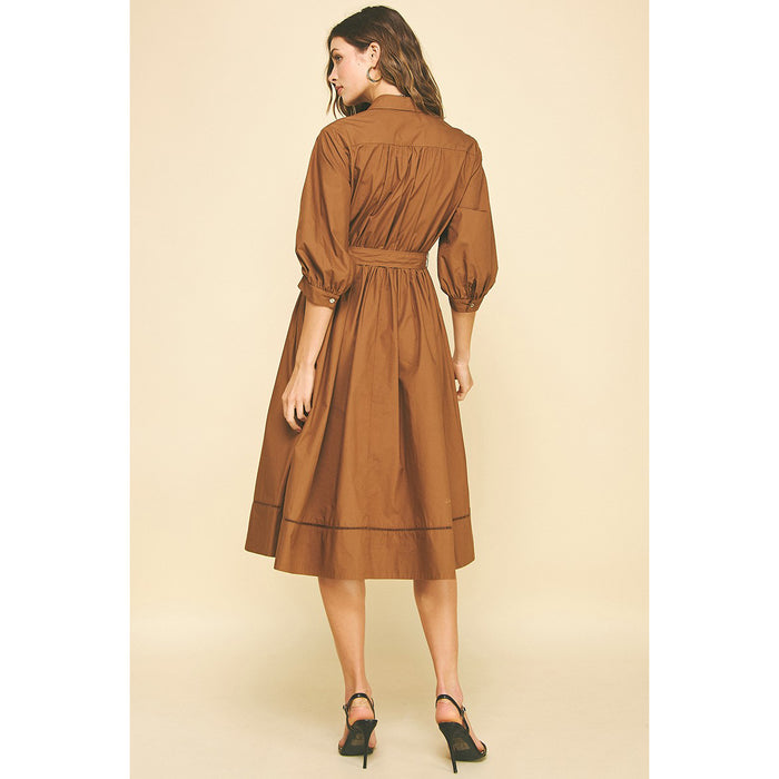 Pinch - Eyelet Detailed, Button Down, Midi Dress 6566 - Brown