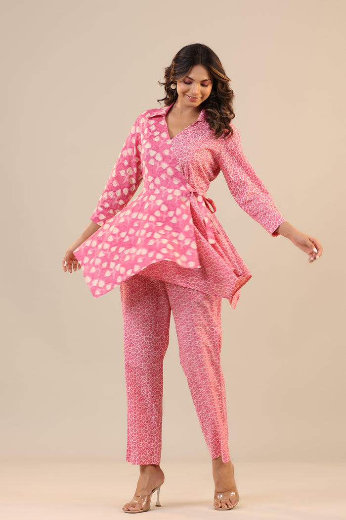 Pink Batik Knot Cotton Co-ord Set