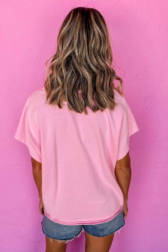 Pink Colour Block Patchwork Seamed Crewneck T Shirt - Tops/Tops & Tees