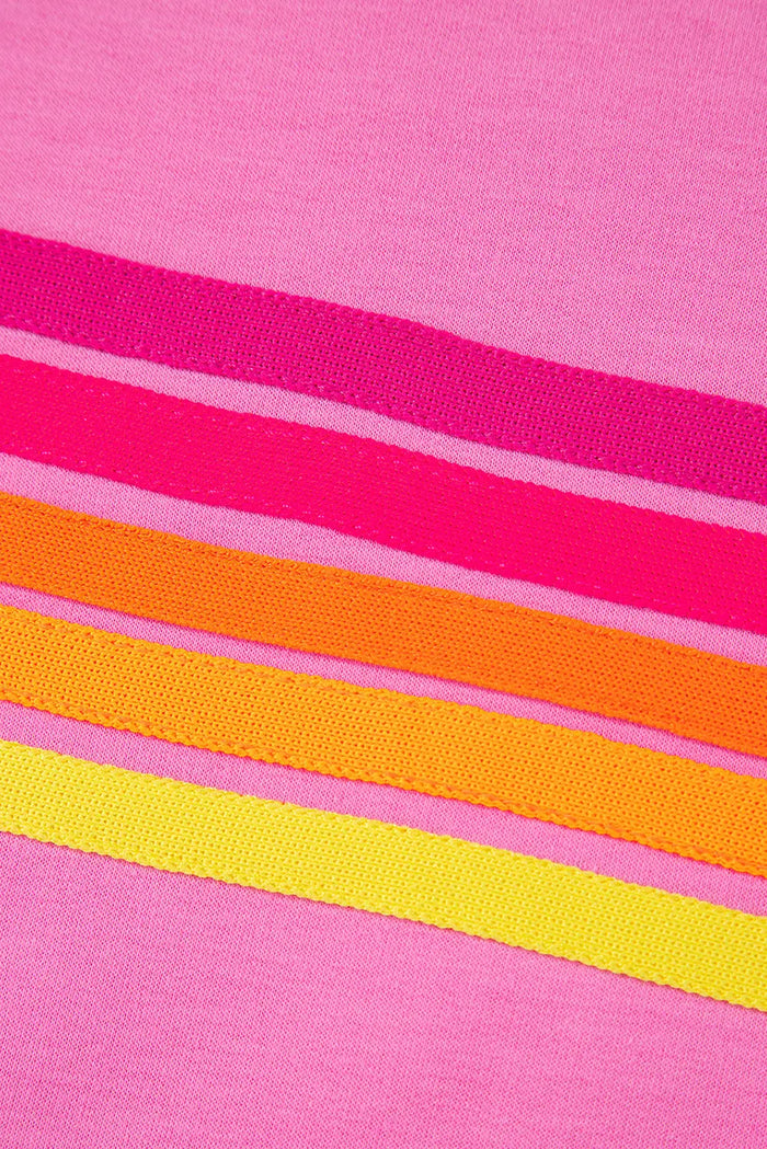 Pink Striped Patch Front Casual Tee - Tops/Tops & Tees