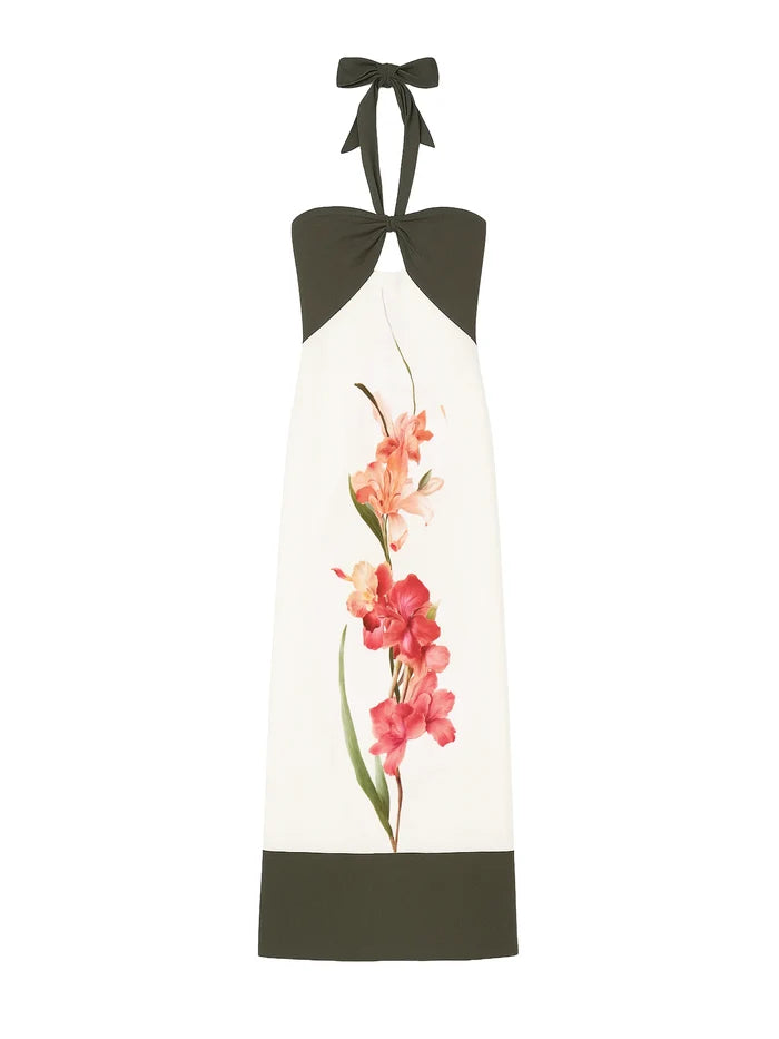 Placement Floral Halter Neck Dress