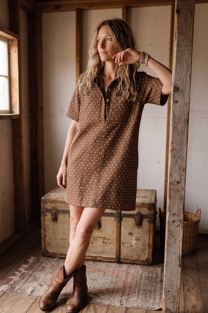 Polka Dot Denim Shirt Dress