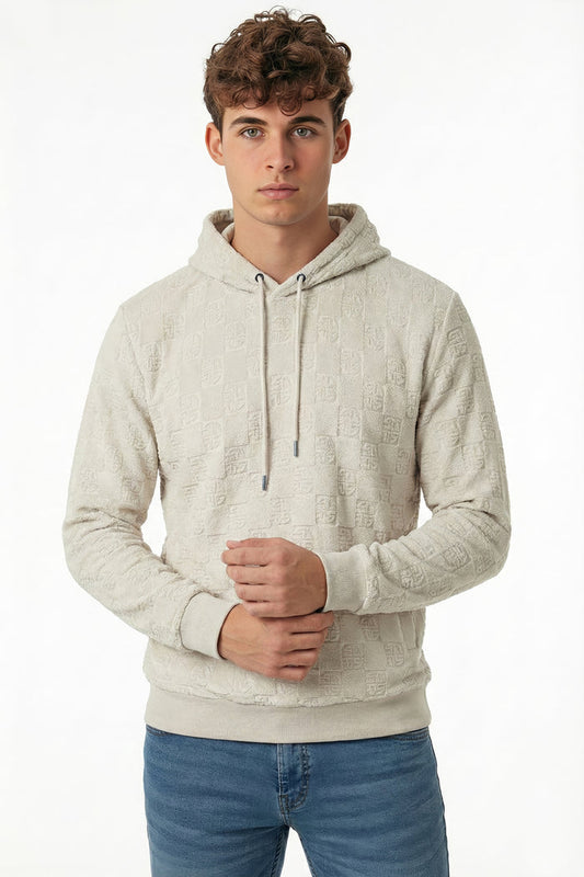 Print Textured Hooded Jumper