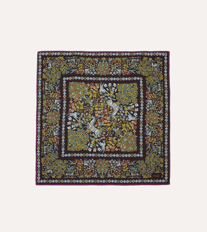 Purple Mythical Forest Print Wool-Silk Bandana