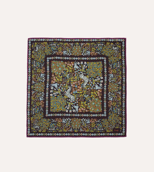 Purple Mythical Forest Print Wool-Silk Bandana