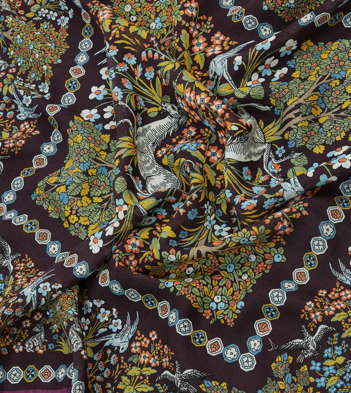 Purple Mythical Forest Print Wool-Silk Bandana