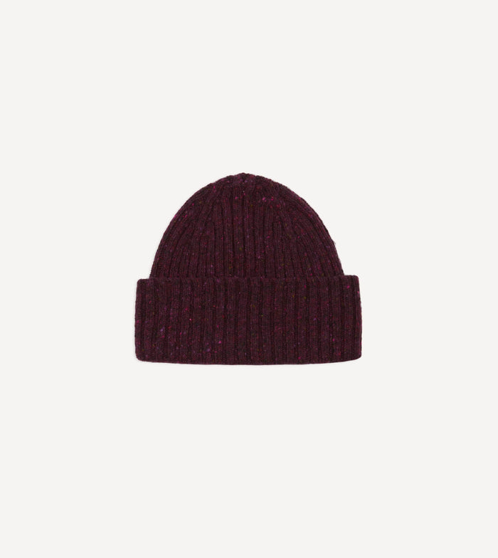 Purple Ribbed Merino Donegal Knit Cap