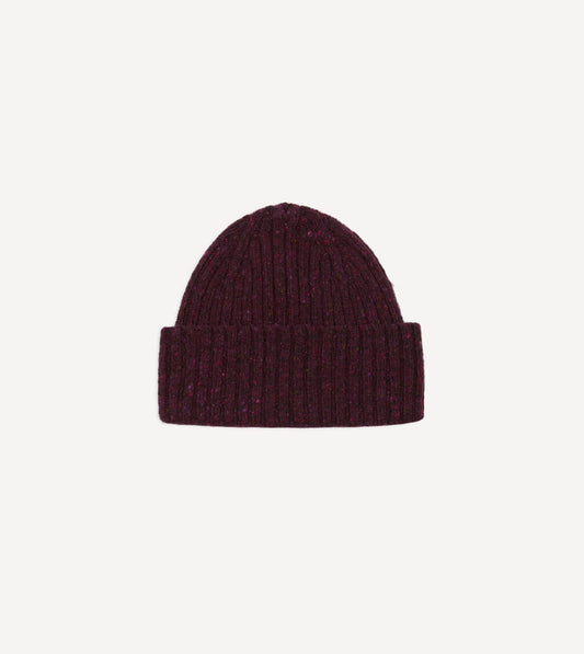 Purple Ribbed Merino Donegal Knit Cap