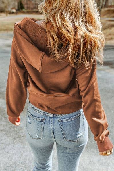 Quarter Zip Brown Hoodie - Intimate Whispers