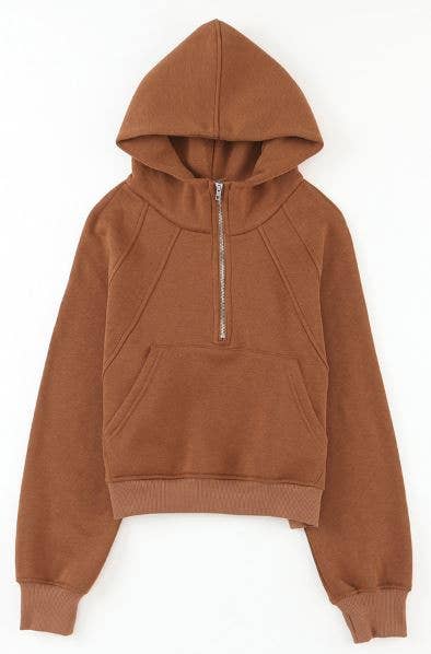 Quarter Zip Brown Hoodie - Intimate Whispers