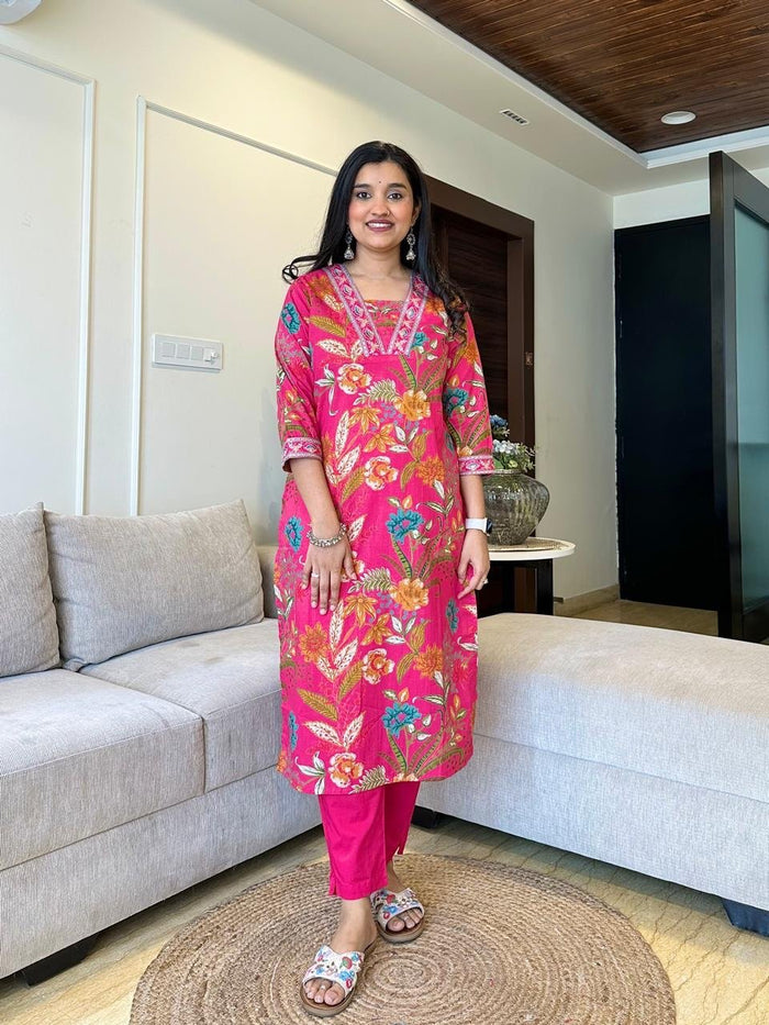 Ramya Floral Printed Cotton Suit-Pink