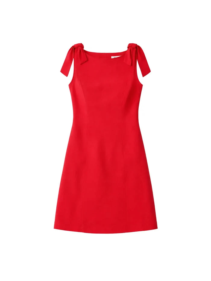 Red Linen-Blend Bow-Detail Mini Dress