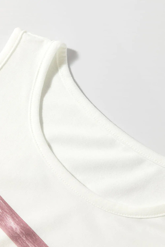 Red Stripe Rainbow Round Neck Tank Top - Tops/Vest Tops