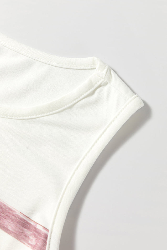Red Stripe Rainbow Round Neck Tank Top - Tops/Vest Tops