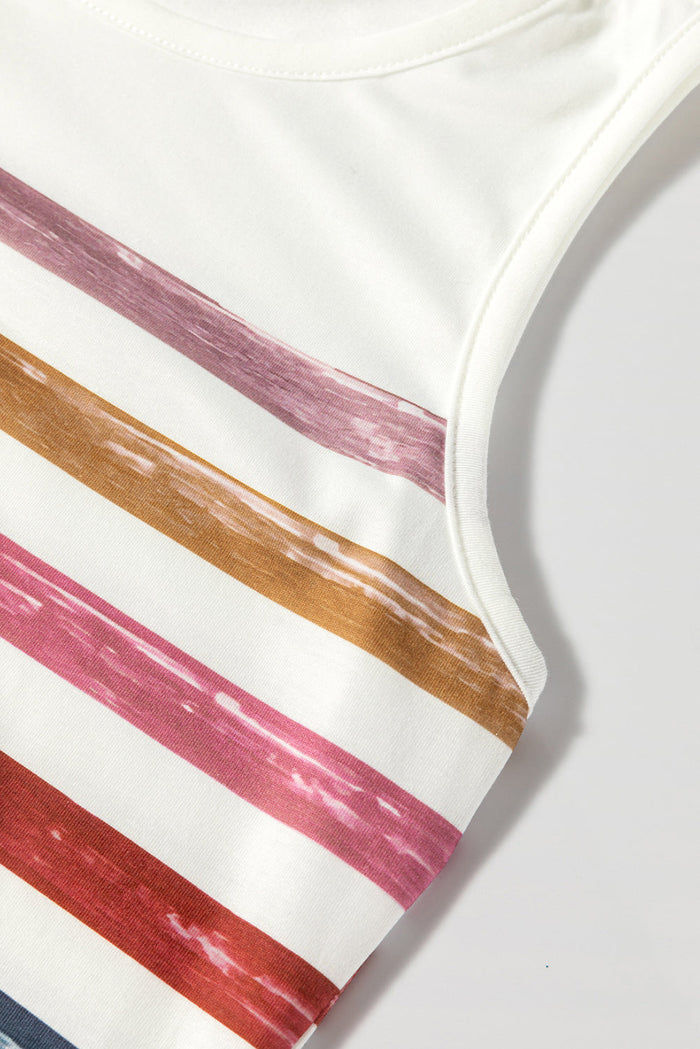 Red Stripe Rainbow Round Neck Tank Top - Tops/Vest Tops